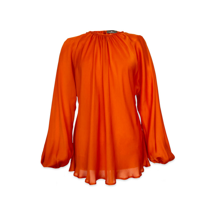 Oransje sateng silkebluse
