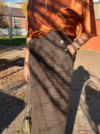 AW25 Brunt Midi skjørt med Gullknapper