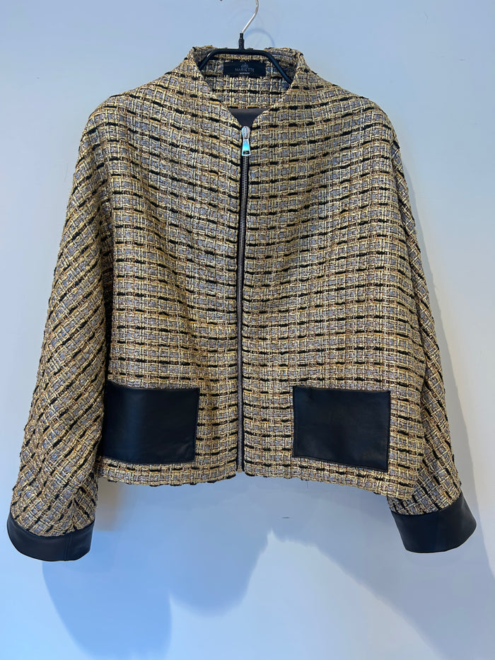 AW25 Gull og sølv Tweed Jakke med Glidelås