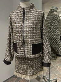 AW25 Beige Tweed Jakke med Glidelås