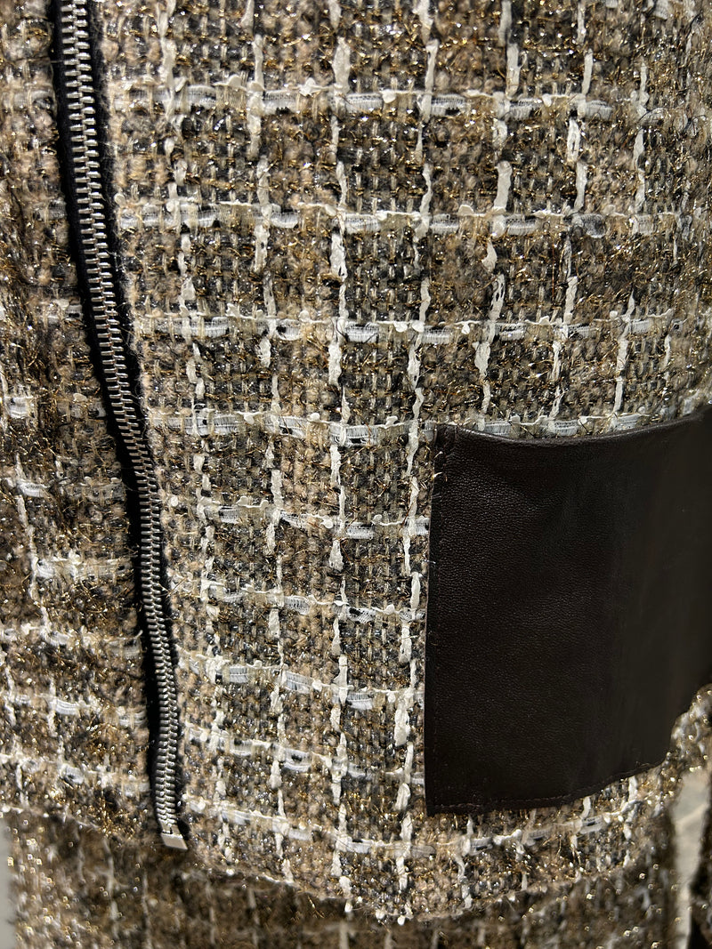 AW25 Beige Tweed Jakke med Glidelås