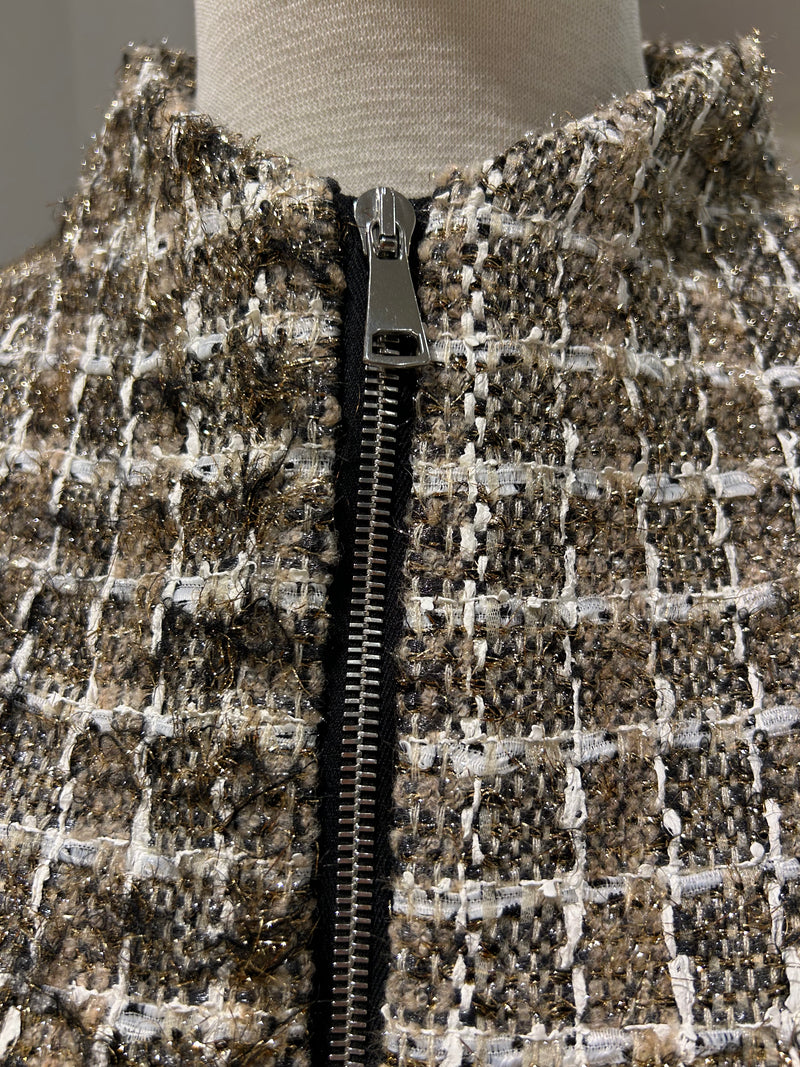 AW25 Beige Tweed Jakke med Glidelås