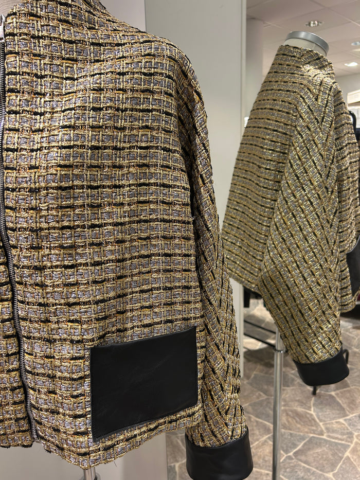 AW25 Gull og sølv Tweed Jakke med Glidelås