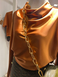 AW25 Rust Silkesateng bluse med lang arm