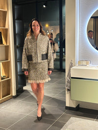 SS26 Beige Tweed Jakke med Glidelås