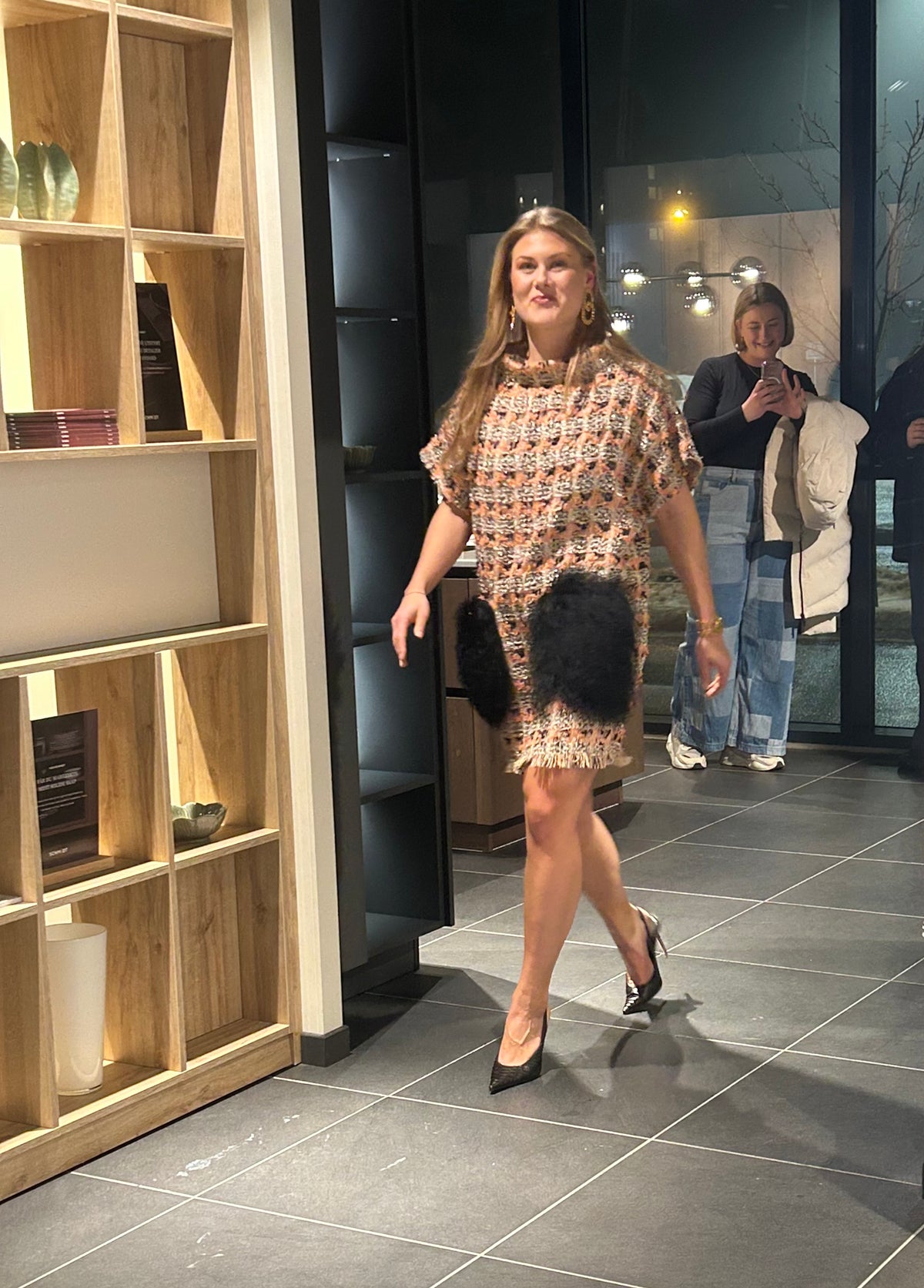 SS26 Fersken farget Tweed kimono kjole