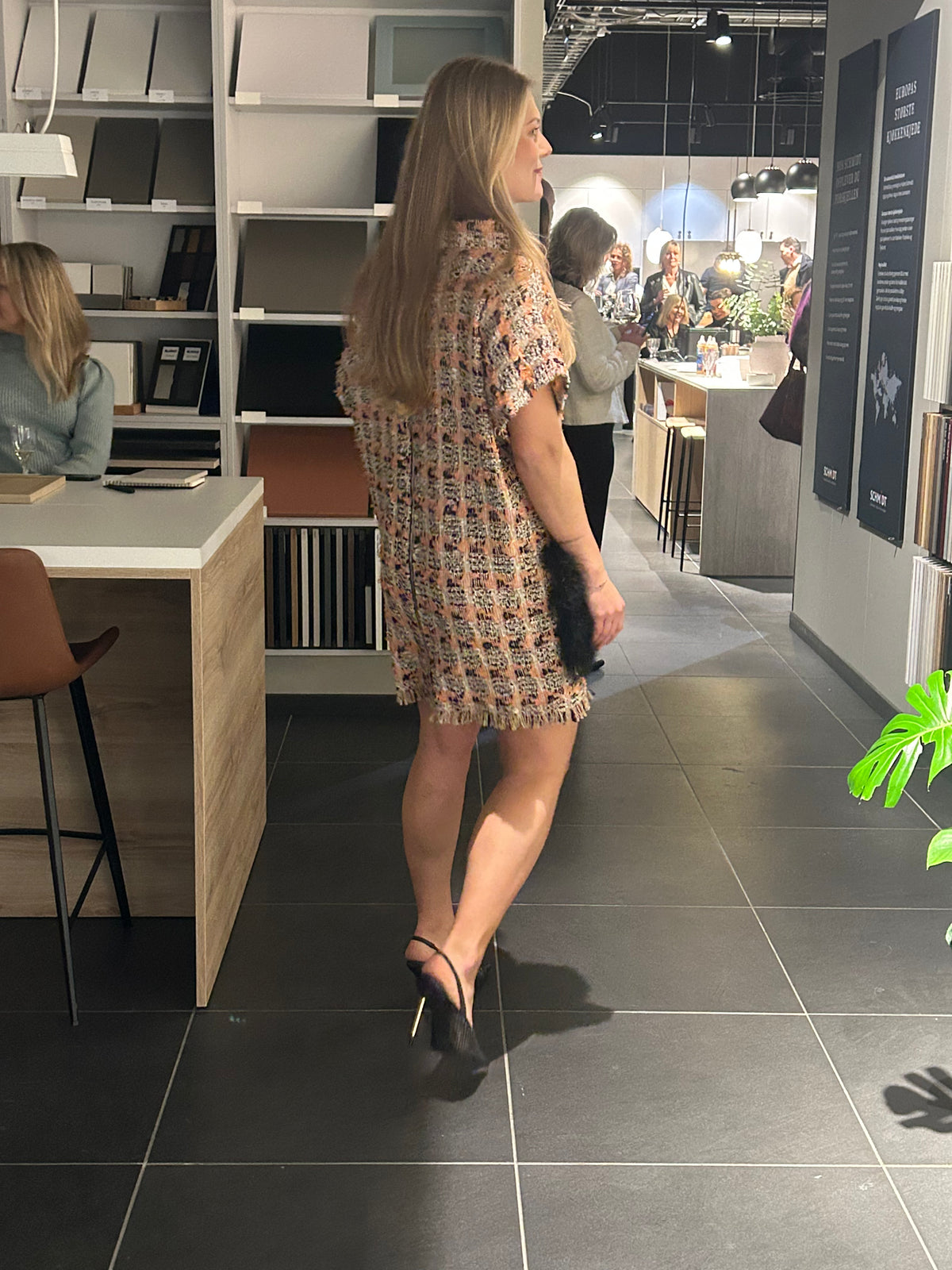 SS26 Fersken farget Tweed kimono kjole