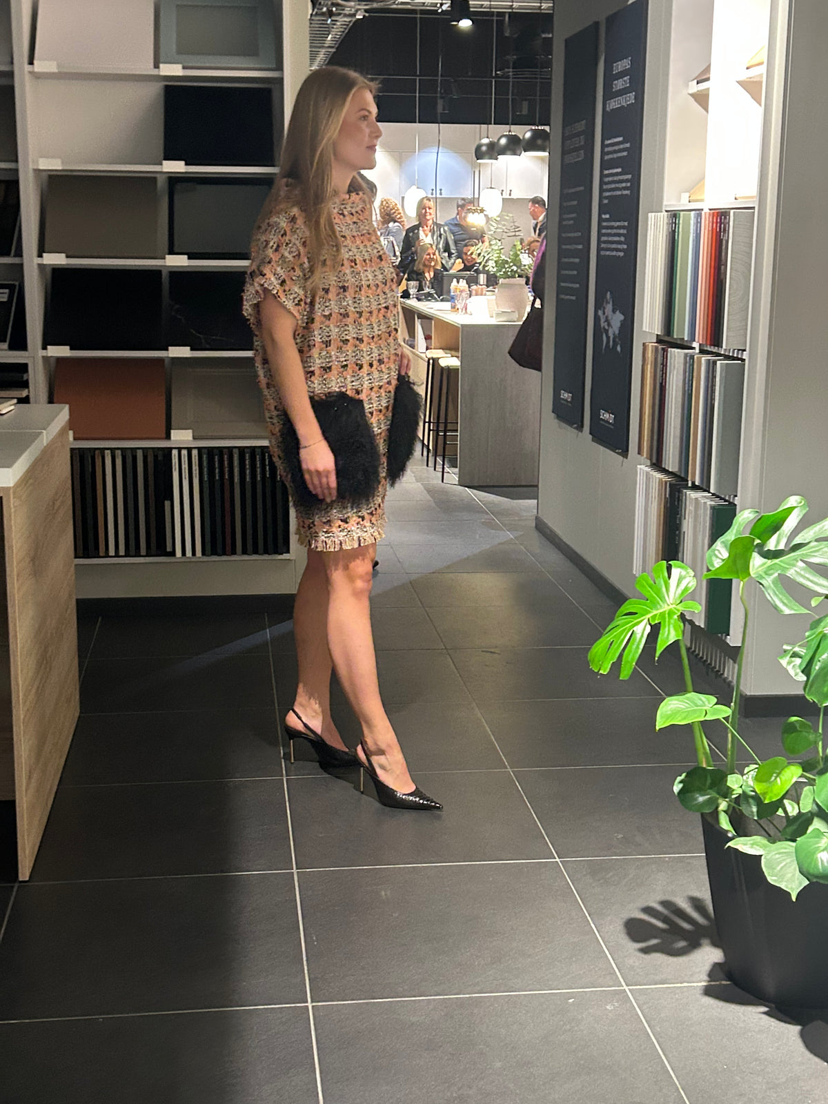 SS26 Fersken farget Tweed kimono kjole