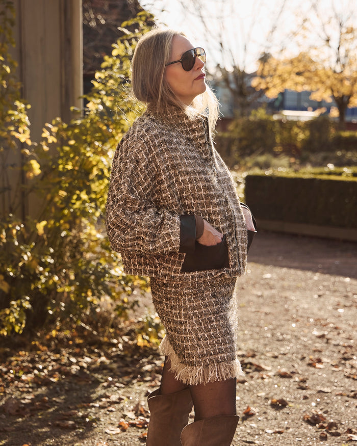 AW25 Beige Tweed Jakke med Glidelås