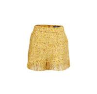 Shorts i gul stoff med frynser