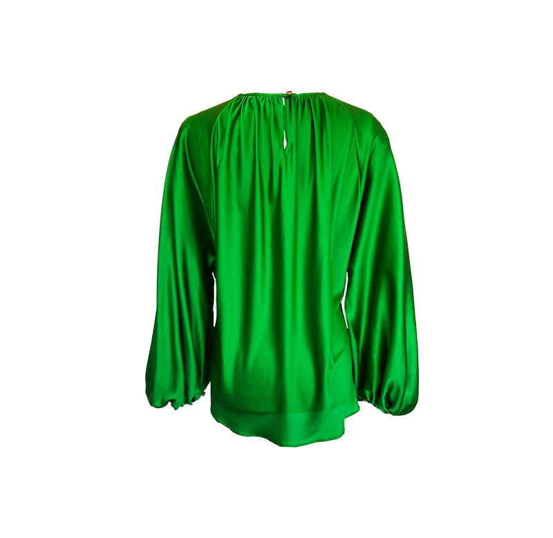 Grønn sateng silke-bluse