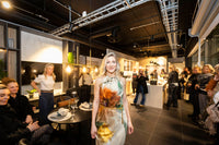 SS26 Mønstret Halterneck silke kjole