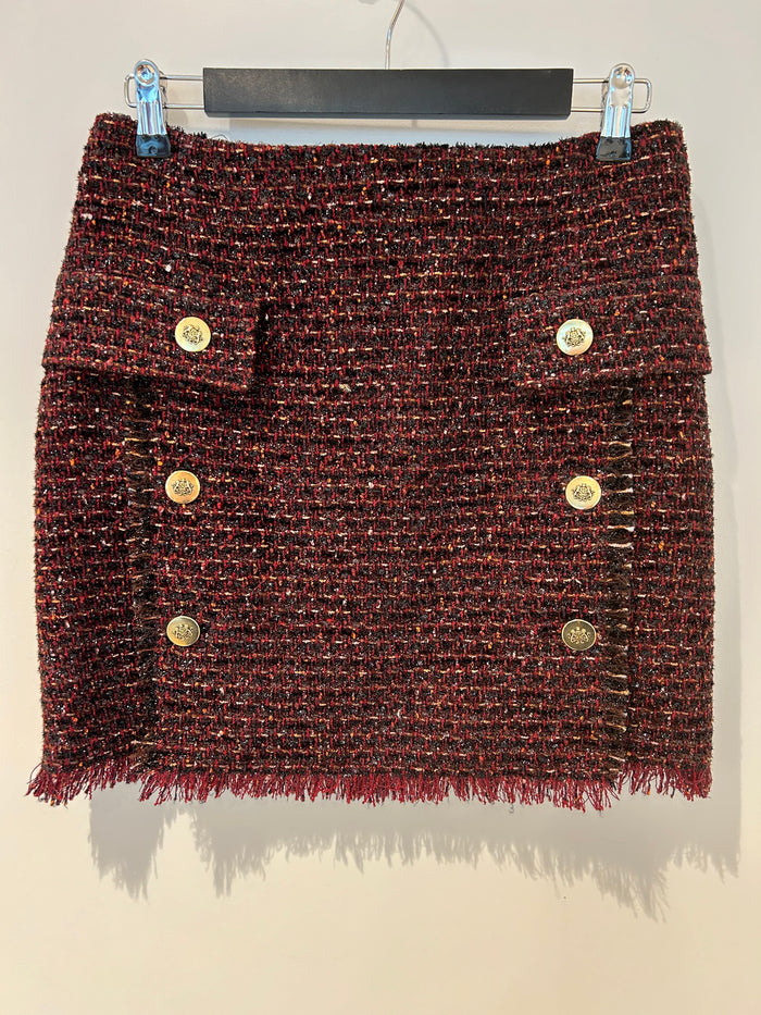 AW24 Bordeaux Miniskjørt med Gullknapper