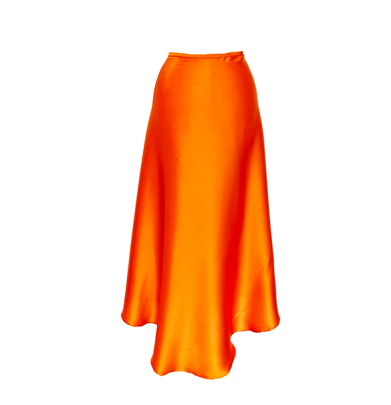 Oransje omslagsskjørt i silke